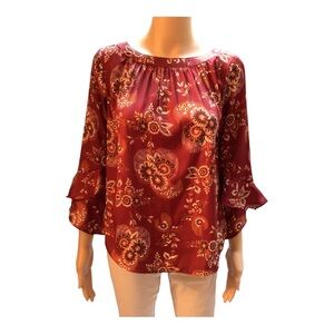 Loft Blouse in XS/P with double bell ruffle 3/4 sleeves